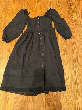 Avaire Black Button-Front Puff Sleeve prairie Dress